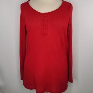 Torrid Red Waffle Scoop Neck Long Sleeve Henley Top